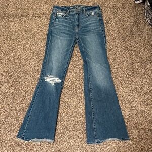 AEO Distressed Blue Flare Jeans